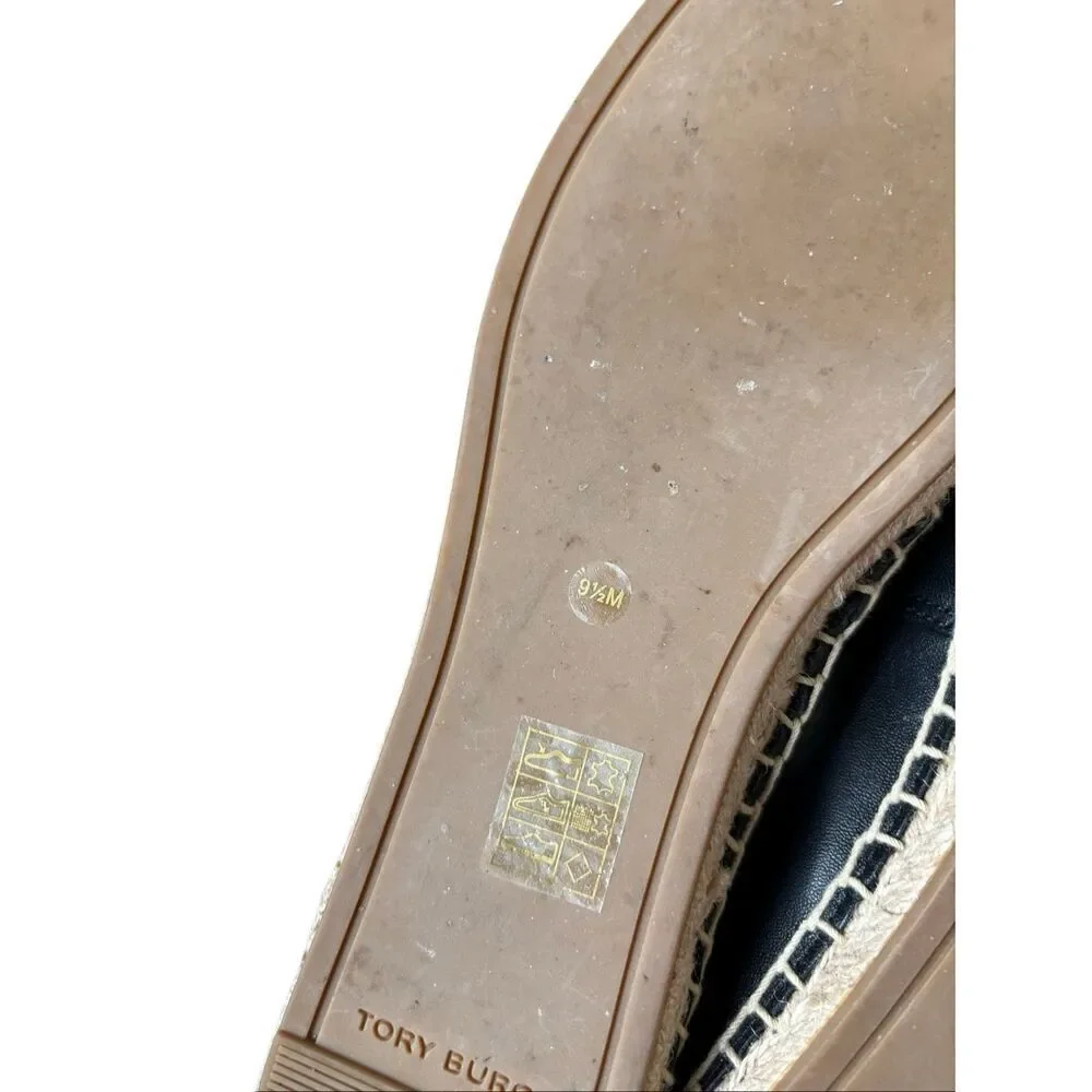 Tory Burch Black Nappa‎ Leather Espadrille Flats 9.5